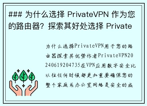 ### 为什么选择 PrivateVPN 作为您的路由器？探索其好处选择 PrivateVPN 