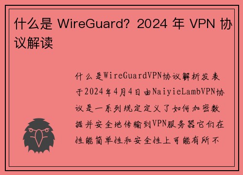 什么是 WireGuard？2024 年 VPN 协议解读